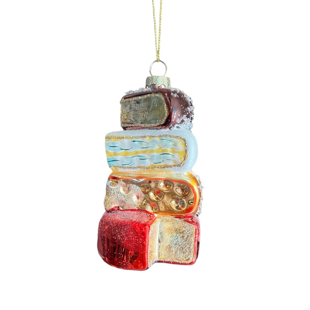 NWT Foodie Wine and Spirits Cheese Stack Glass Ornament
